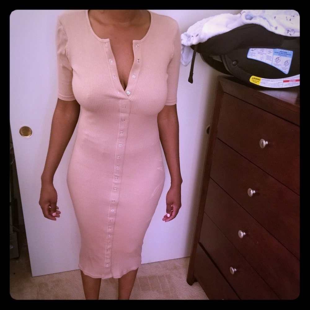 Tan midi dress body hugging
